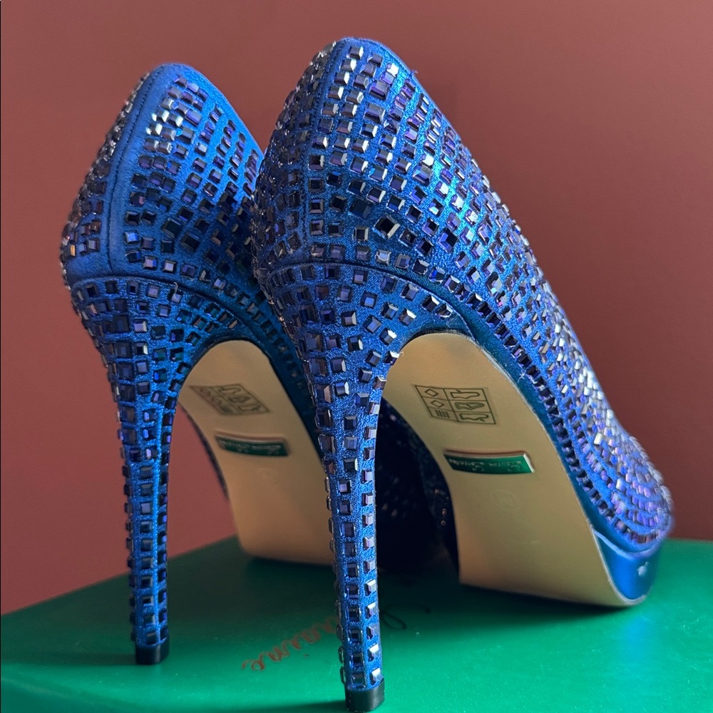 Lauren Lorraine Blue Peep Toe Heels - Picture 3 of 5